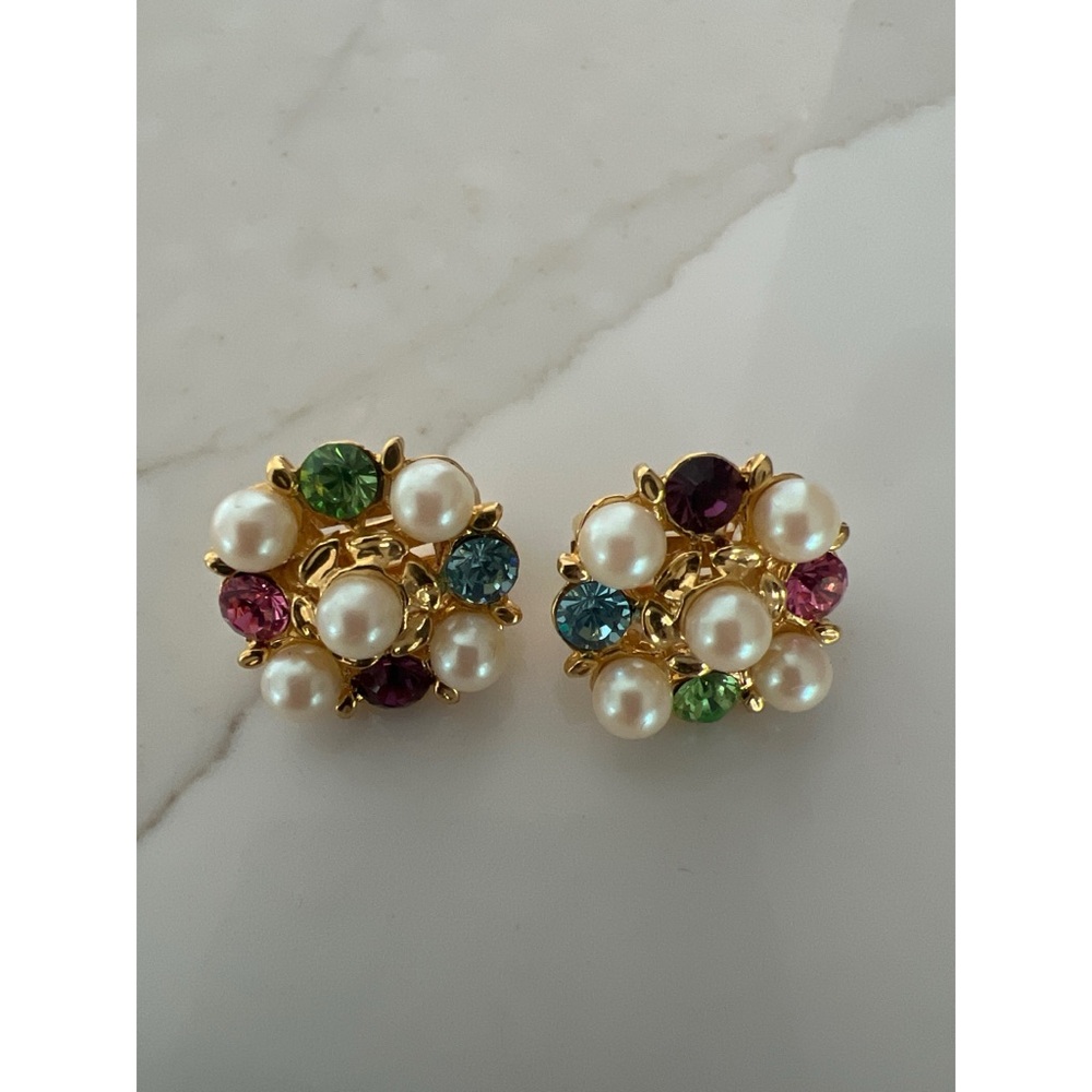 Vintage Faux Pearl and Rhinestone Clip Earrings